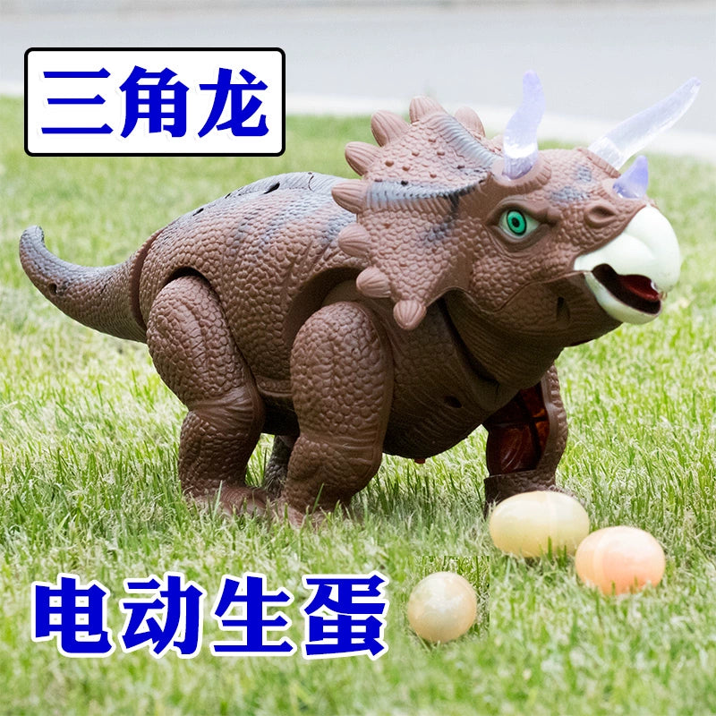 Electric Egg Dinosaur Toy Children's Triceratops Double-Headed Dragon Model Will Drop Eggs Simulation Animal Doll Light