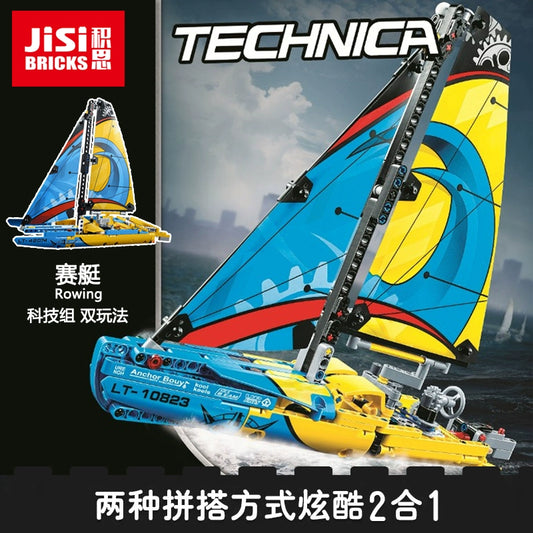 Competition Technology Machinery Group Series Rowing Sailing Yacht Building Blocks Toys Boys Educational Assembly Children Gifts