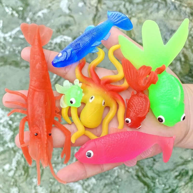 Soft Rubber Simulation Small Goldfish River Shrimp Octopus Crab Turtle Kindergarten Children's Toy Static Marine Animal Model