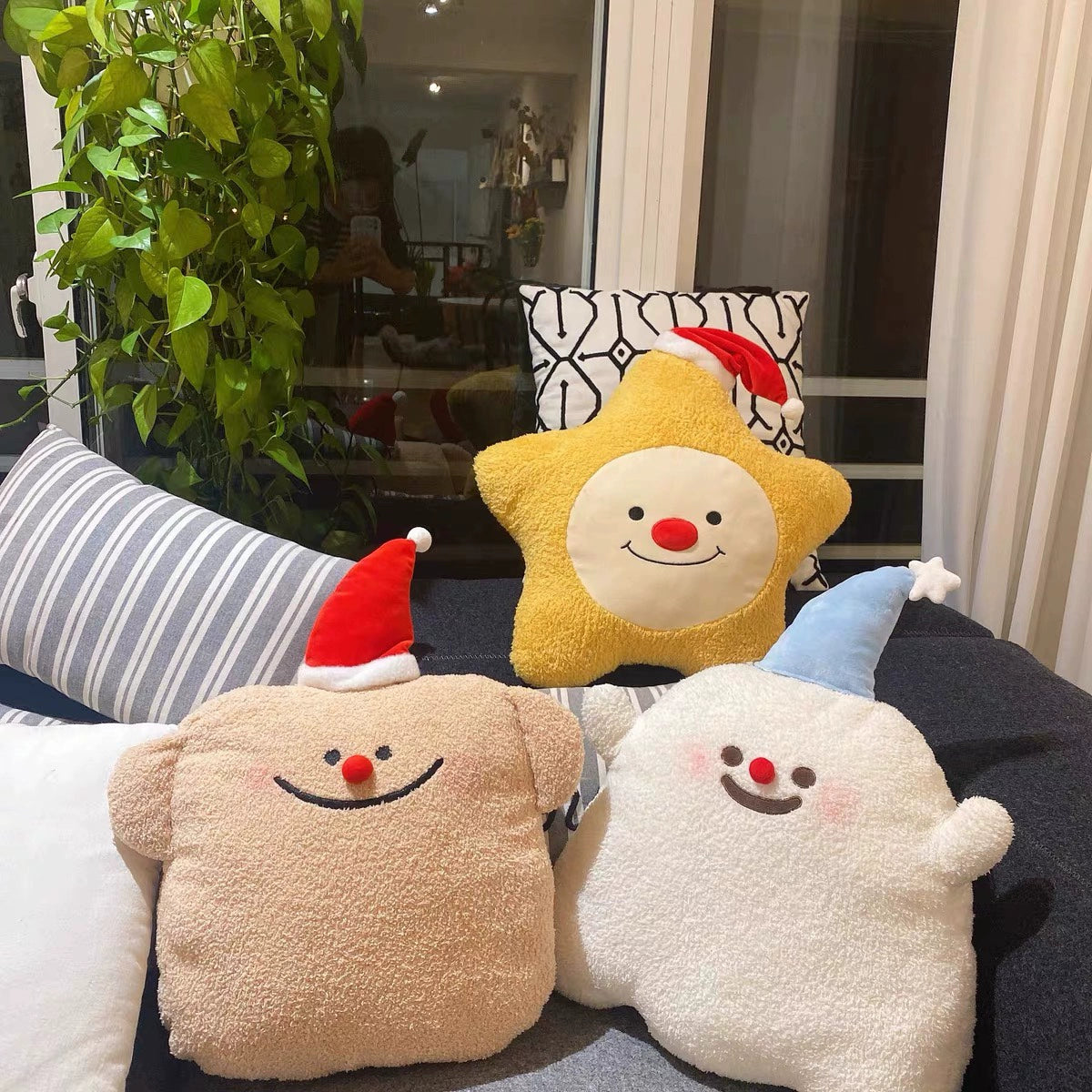 Cartoon Christmas Series Doll Star Pattern Pillow Little Ghost Cushion Sleep Hug Hand Warmer Doll Holiday for Girls