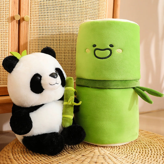 Cute Bamboo Tube Flower Doll Cute Bamboo Joint Cute Blue Cloth Doll Holding Bamboo Giant Panda Doll Plush Toy