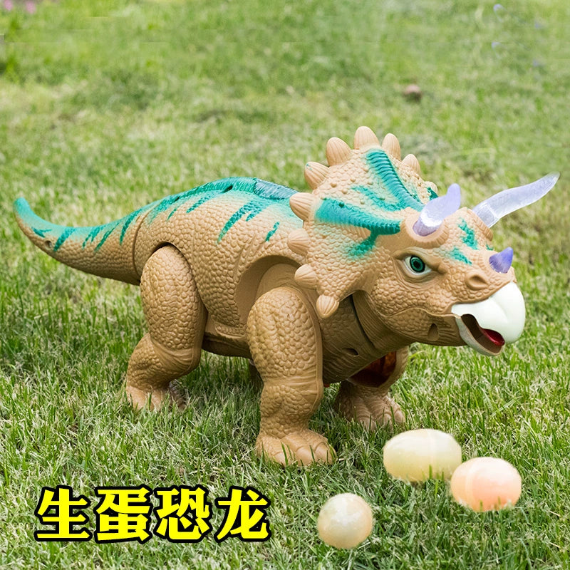 Electric Egg Dinosaur Toy Children's Triceratops Double-Headed Dragon Model Will Drop Eggs Simulation Animal Doll Light