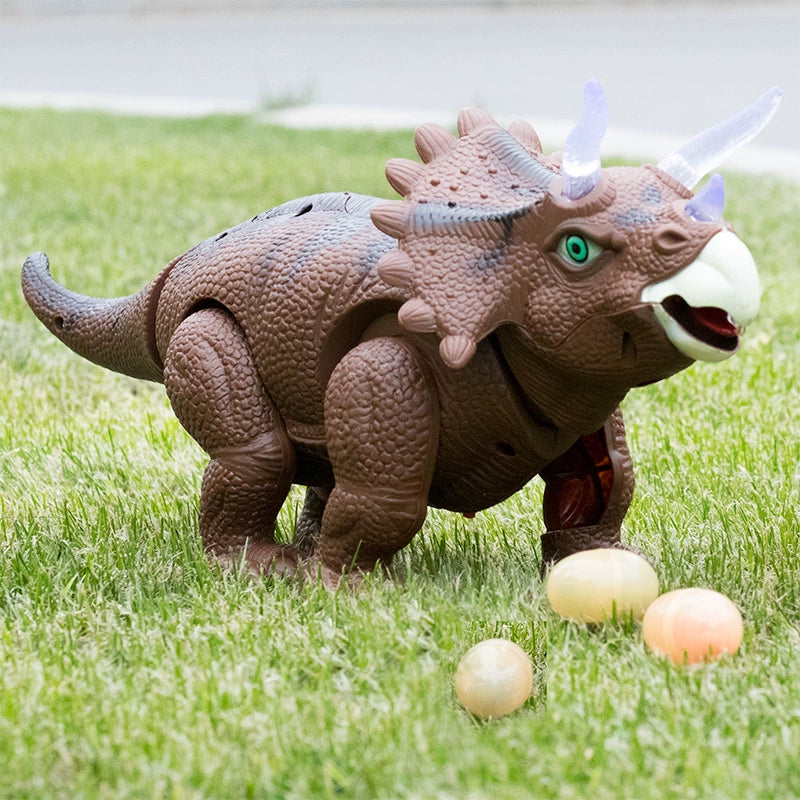 Electric Egg Dinosaur Toy Children's Triceratops Double-Headed Dragon Model Will Drop Eggs Simulation Animal Doll Light