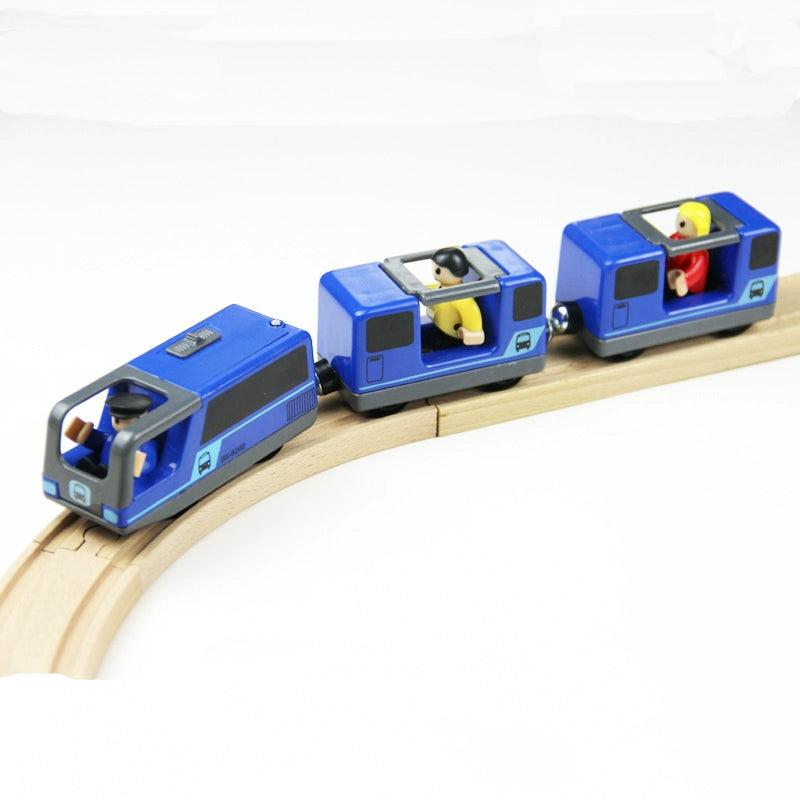 Electric Train with Doll Compatible with Wooden Train Track Wooden Boy Rail Car Small Train Toy 3