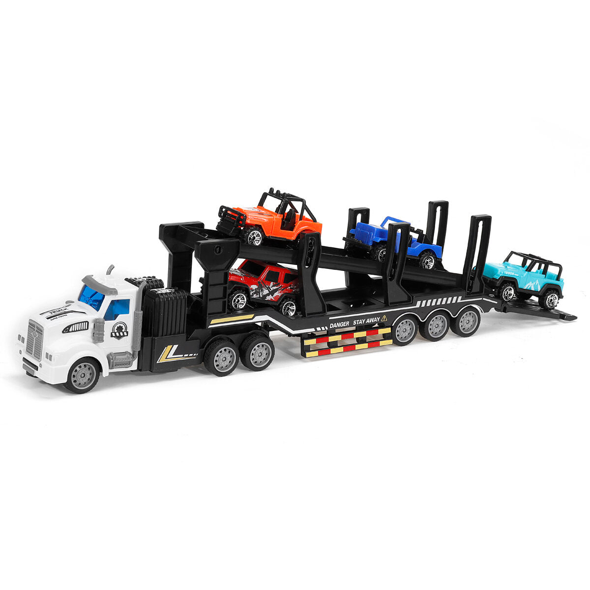 QH-200-7 1/48 27MHZ 4CH RC Car Truck Kid Toy Remote Control Double-layer Transporter with 4 Small Vehicles Boys Gift