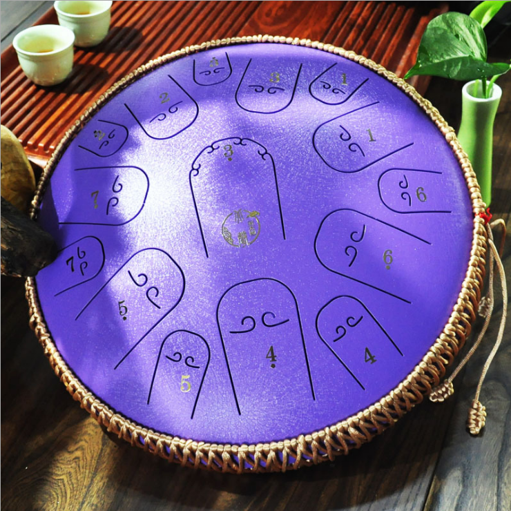 Steel Tongue Drum 14 Inch 15 Tone Drum Handheld Tank Drum Percussion Instrument Yoga Meditation Beginner Music Lovers Gift