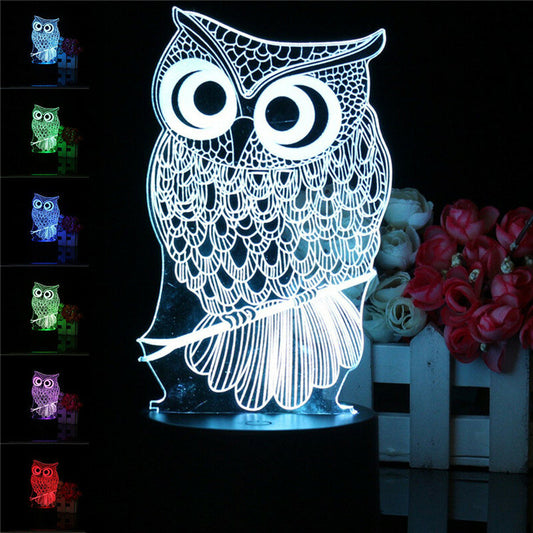 Owl 3D LED Color Change Night Light USB Charge Table Desk Lamp Decorations With Remote Controller