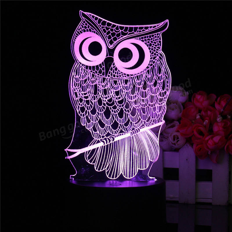 Owl 3D LED Color Change Night Light USB Charge Table Desk Lamp Decorations With Remote Controller