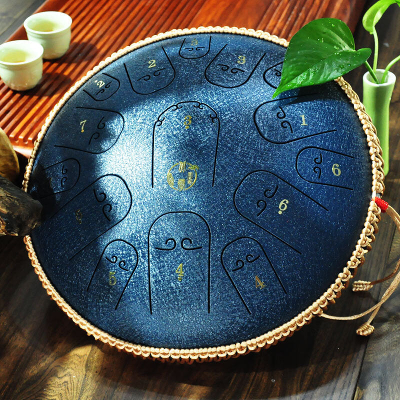 Steel Tongue Drum 14 Inch 15 Tone Drum Handheld Tank Drum Percussion Instrument Yoga Meditation Beginner Music Lovers Gift