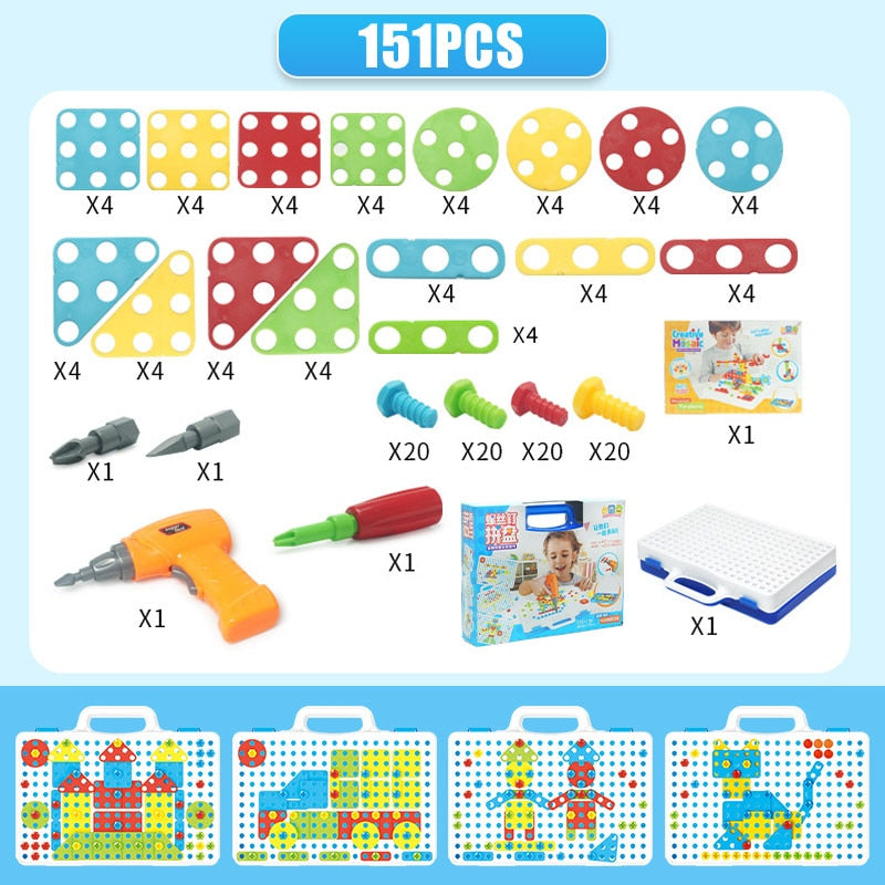 Drilling Screw Creative Mosaic Puzzle Toys For Children Building Bricks City Electric Drill Set Boys Educational Toys