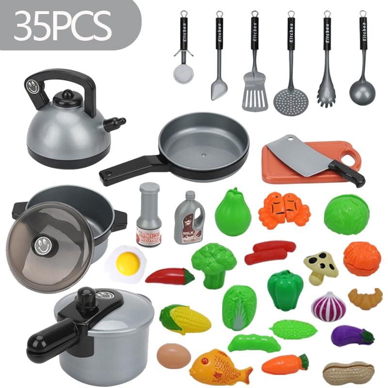 44PCS Mini Kids Kitchen Toys Cookware Pot Pan Kids Pretend Play Toy Cook Simulation Kitchen Utensils Toys For Children