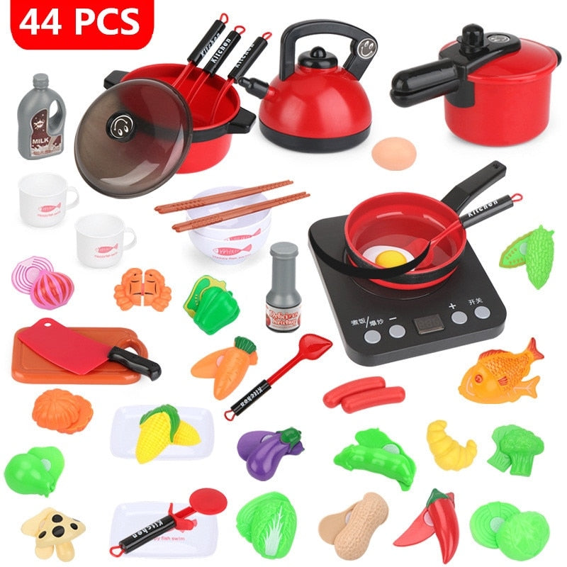 44PCS Mini Kids Kitchen Toys Cookware Pot Pan Kids Pretend Play Toy Cook Simulation Kitchen Utensils Toys For Children