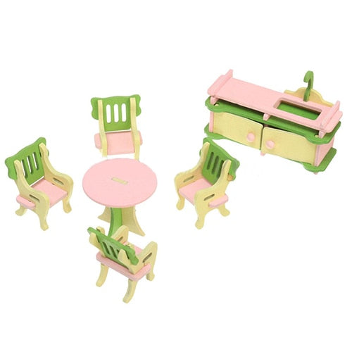 Wooden Miniature Doll House Furniture Room Set Toy Xmas Gift for Child Kids