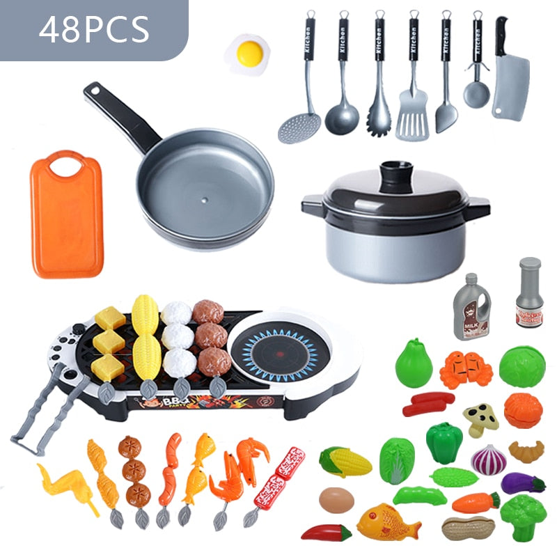 44PCS Mini Kids Kitchen Toys Cookware Pot Pan Kids Pretend Play Toy Cook Simulation Kitchen Utensils Toys For Children