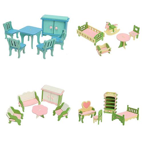 Wooden Miniature Doll House Furniture Room Set Toy Xmas Gift for Child Kids