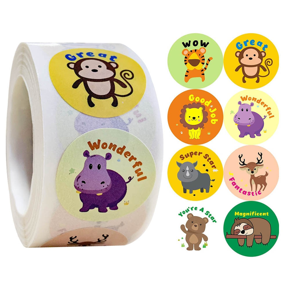 500pcs Funny Animal Stickers roll classic Cute Waterproof farm Package Seal Label Cool Skateboard school Stickers Reward For Kid