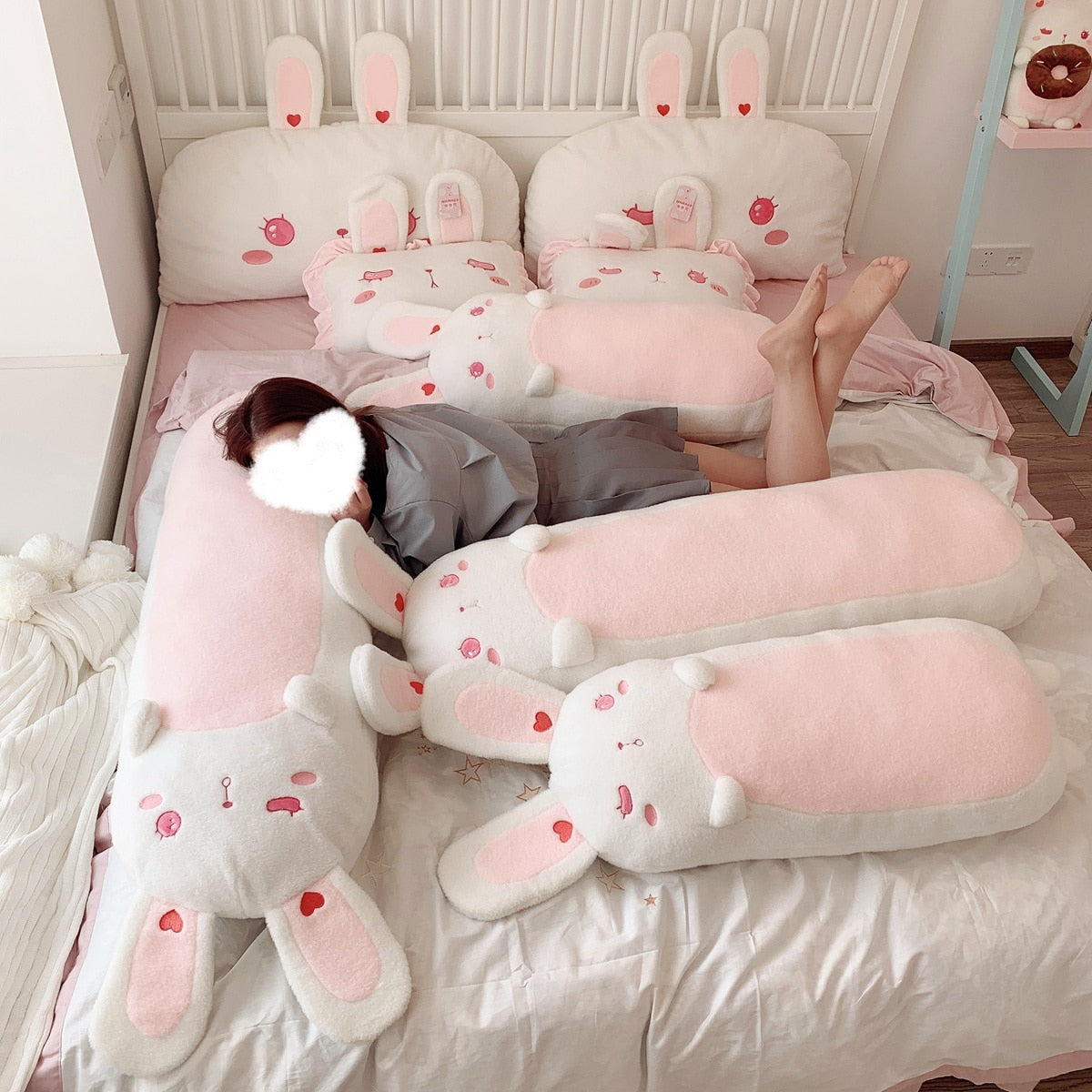 80~120cm Giant long Lolita Bunny Stuffed Hug Pink Rabbit Girl Nap Sleeping Throw Pillow Pregnant Cushion Boyfriend Eye Mask Gift