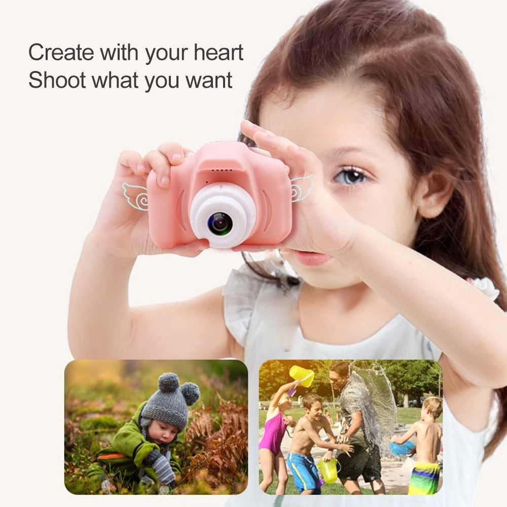 2 Inch HD 1080P Chargable Digital Mini Kids Camera Cartoon Cute Camera Toys Outdoor Photography Props for Child Birthday Gift