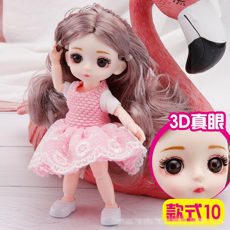 New 16 cm BJD Mini Doll 13 Movable Joint Girl Baby 3D Big Eyes Beautiful DIY Toy Doll With Clothes Dress Up 1/12 Fashion Doll