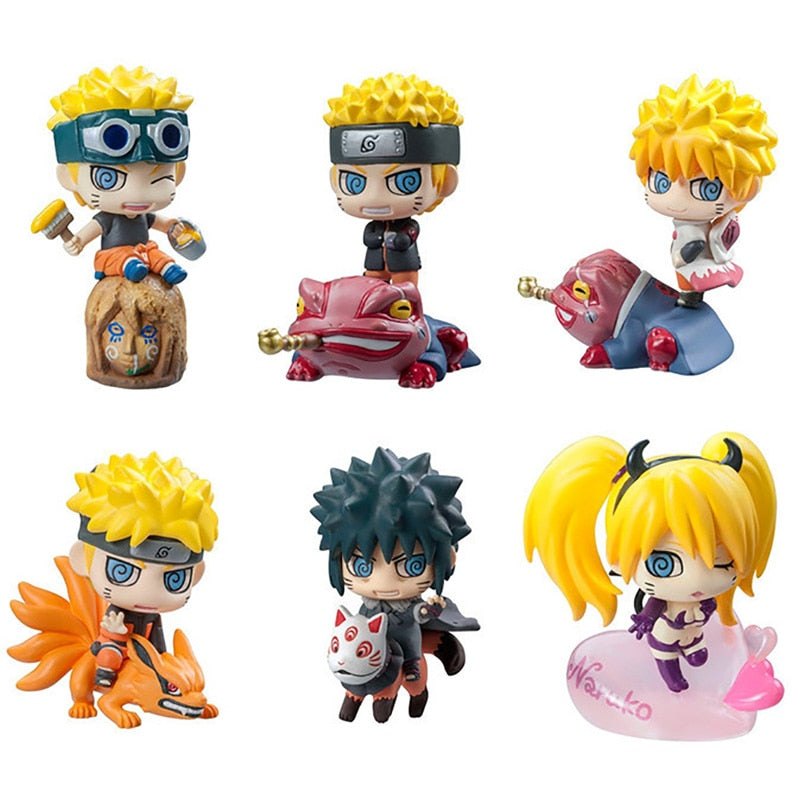 6Pcs Q Version Naruto Anime Figurine Uchiha Sasuke Itachi Gaara Akatsuki Action Figure PVC Model Toys For Children