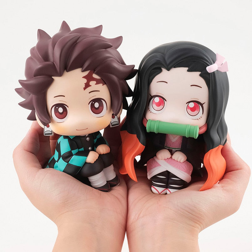 2pcs Anime Kimetsu no Yaiba Figure Toy MH Look Up Demon Slayer Kamado Tanjirou Kamado Nezuko Action Figure Model Doll Toys 6cm