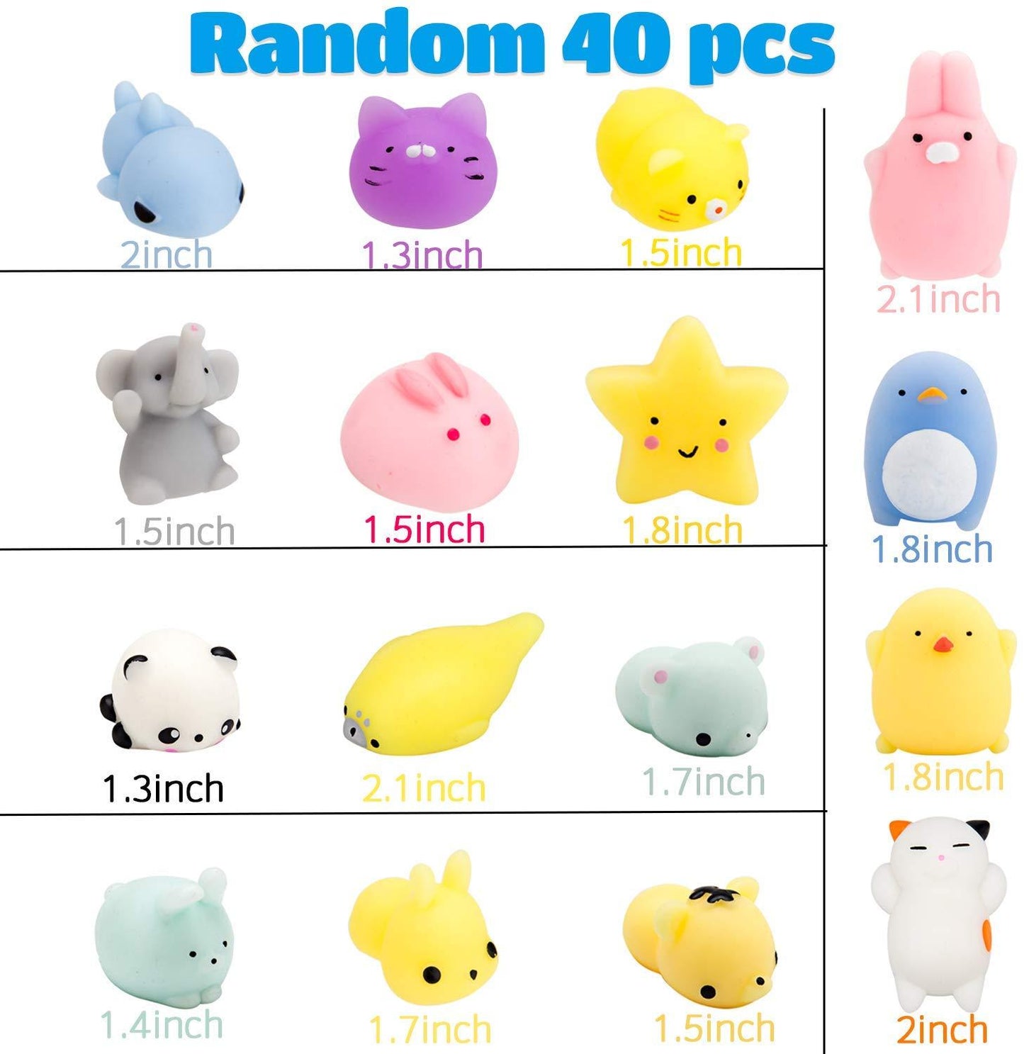 40 Pc Mochi Squishy Toys Mochi Kawaii squishies Toys Gifts for Party Favors for Kids, Mini Supper Cute Animals Stress Relief Toy