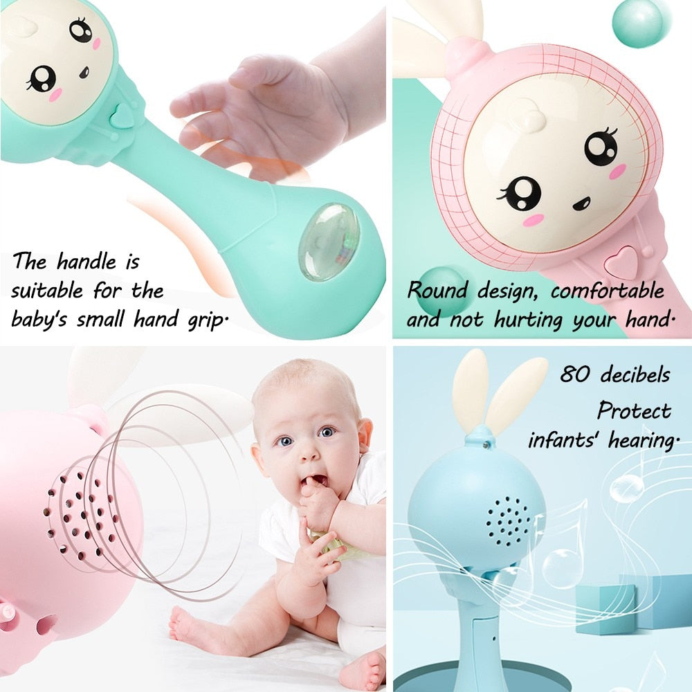 Toneek Baby Musical Rattle and Teethers, Sing Rabbit Baby Toy with 6 Classic Songs and Light for Toddlers Infant