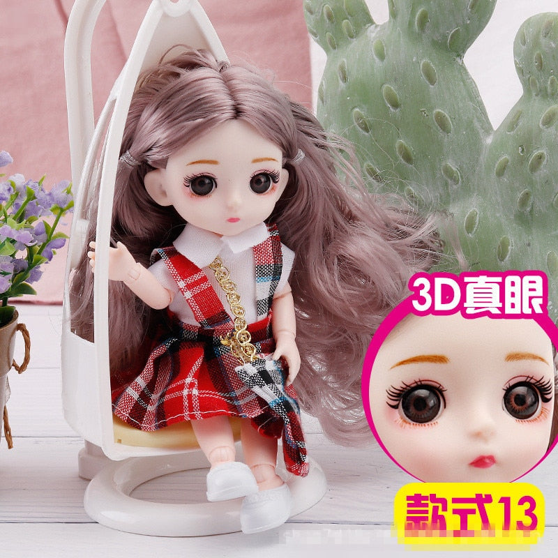 New 16 cm BJD Mini Doll 13 Movable Joint Girl Baby 3D Big Eyes Beautiful DIY Toy Doll With Clothes Dress Up 1/12 Fashion Doll