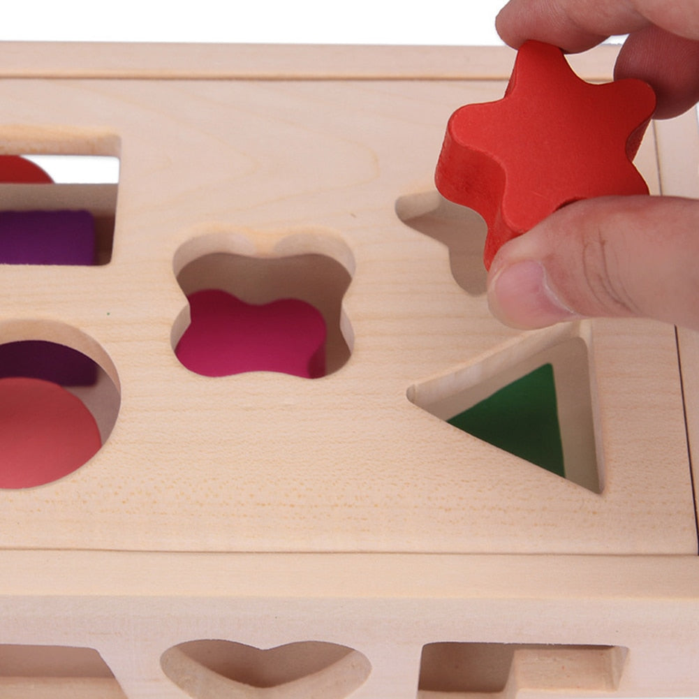 Montessori Shape Sorter Toys Wooden Pull Along Car Shape Matching Blocks Box Kids Intelligence Educational Toys For Kids