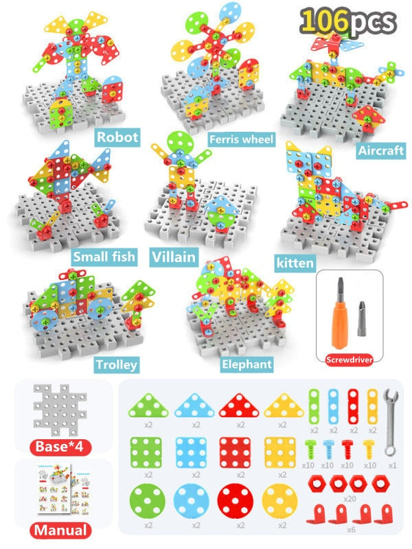 Electric Drill Nut Disassembly Match Tool Toys Children Educational Assembled Blocks Sets Tools For Boys Design Building Toys