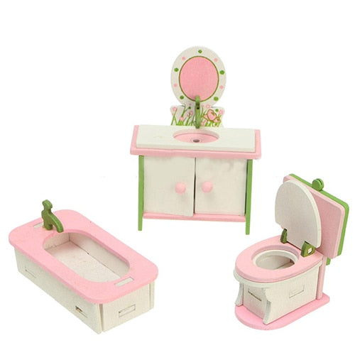 Wooden Miniature Doll House Furniture Room Set Toy Xmas Gift for Child Kids