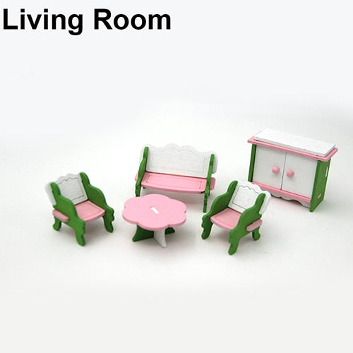 Wooden Miniature Doll House Furniture Room Set Toy Xmas Gift for Child Kids