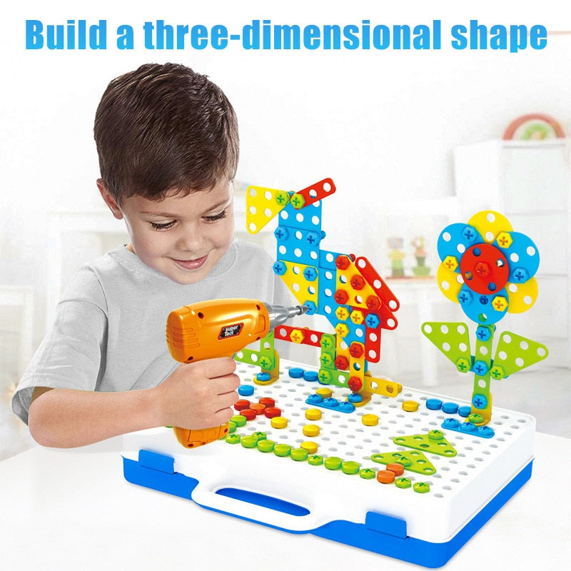 Drilling Screw Creative Mosaic Puzzle Toys For Children Building Bricks City Electric Drill Set Boys Educational Toys