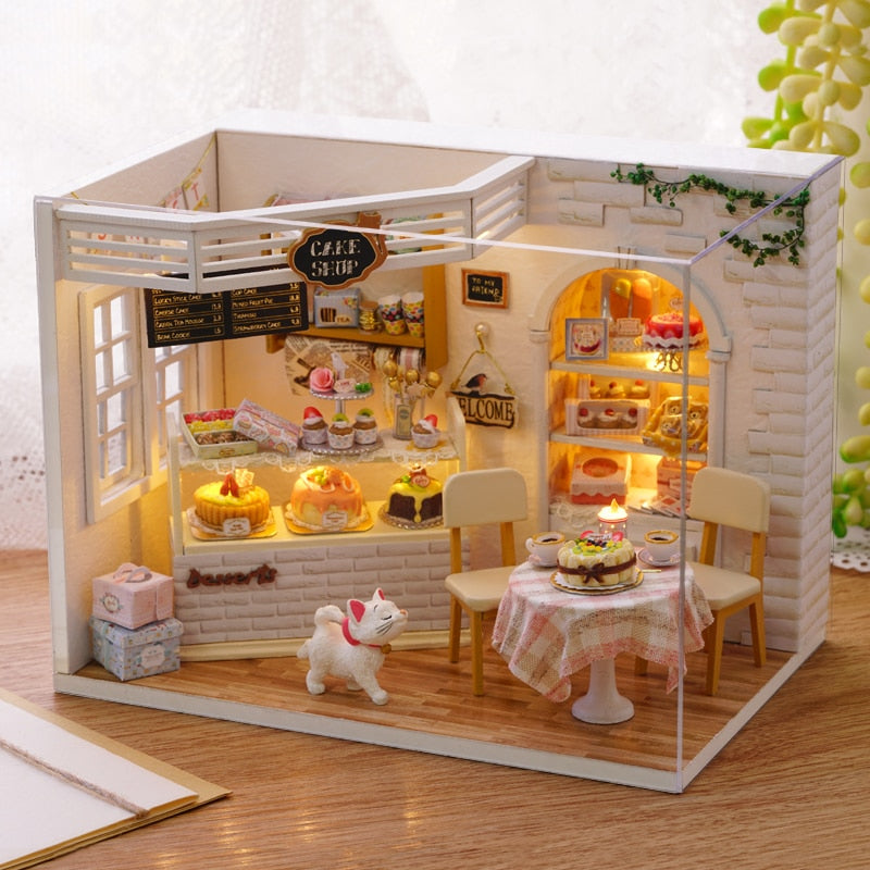 Doll House Furniture Diy Miniature Dust Cover 3D Wooden Miniaturas Dollhouse Toys for Children Birthday Gifts Cake Diary H14