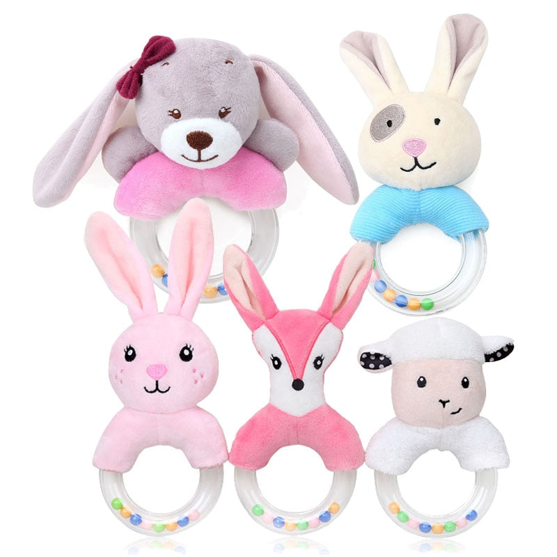 Cute Baby Rattle Toys Rabbit Plush Baby Cartoon Bed Toys for Newborn 0-24 Months Educational Toy Rabbit Bear Hand Bells