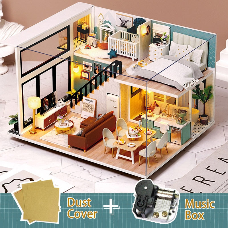 CUTEBEE DIY Dollhouse Wooden Doll Houses Miniature Doll House Furniture Kit Casa Music Led Toys for Children Birthday Gift L32