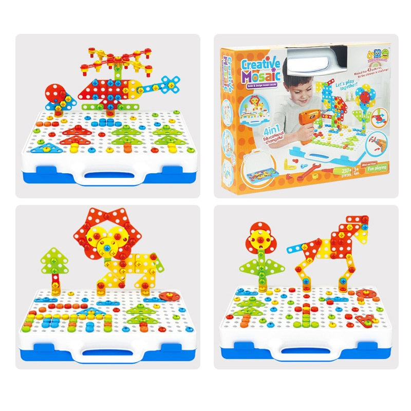 Drilling Screw Creative Mosaic Puzzle Toys For Children Building Bricks City Electric Drill Set Boys Educational Toys