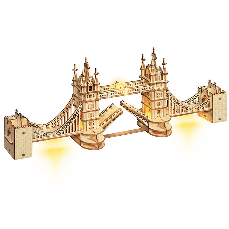 Robotime Rolife DIY 3D Tower Bridge Big Ben Famous Building Wooden Puzzle Game Easy Assembly Toy Gift for Children Teen Adult