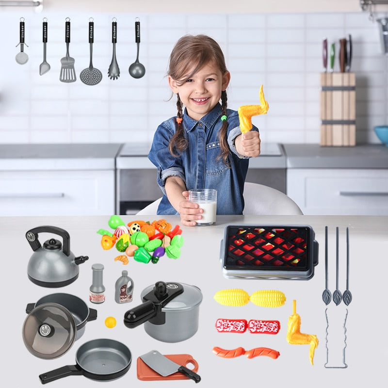 44PCS Mini Kids Kitchen Toys Cookware Pot Pan Kids Pretend Play Toy Cook Simulation Kitchen Utensils Toys For Children