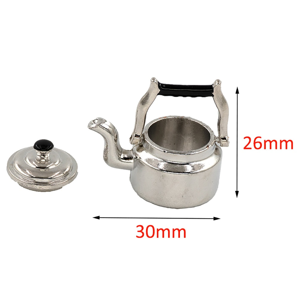 1/12 Dollhouse Miniature Accessories Mini Metal Kettle Simulation Furniture Tea Pot Kitchen Model Toys for Doll House Decoration