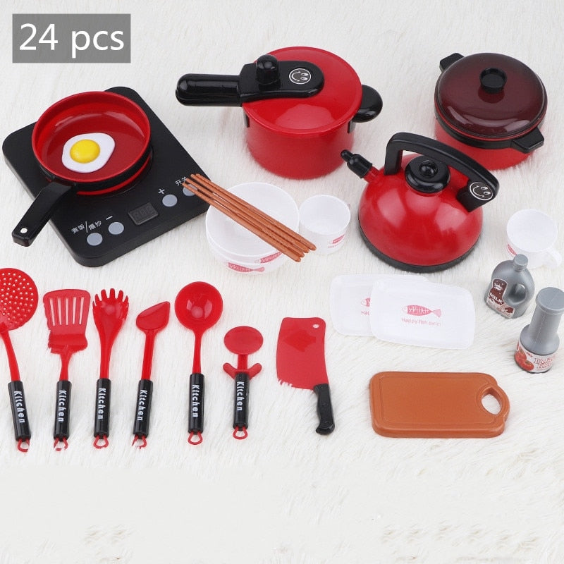 44PCS Mini Kids Kitchen Toys Cookware Pot Pan Kids Pretend Play Toy Cook Simulation Kitchen Utensils Toys For Children