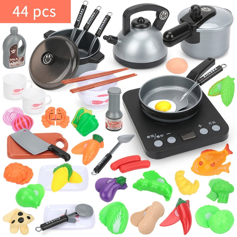 44PCS Mini Kids Kitchen Toys Cookware Pot Pan Kids Pretend Play Toy Cook Simulation Kitchen Utensils Toys For Children