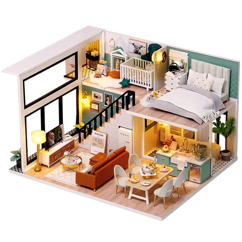 CUTEBEE DIY Dollhouse Wooden Doll Houses Miniature Doll House Furniture Kit Casa Music Led Toys for Children Birthday Gift L32