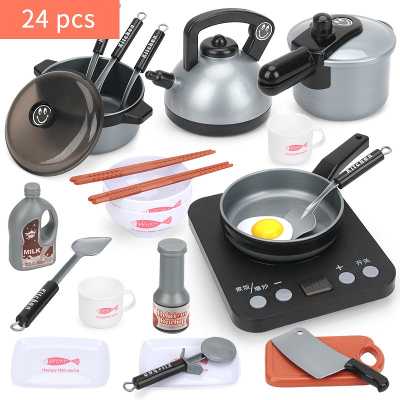 44PCS Mini Kids Kitchen Toys Cookware Pot Pan Kids Pretend Play Toy Cook Simulation Kitchen Utensils Toys For Children