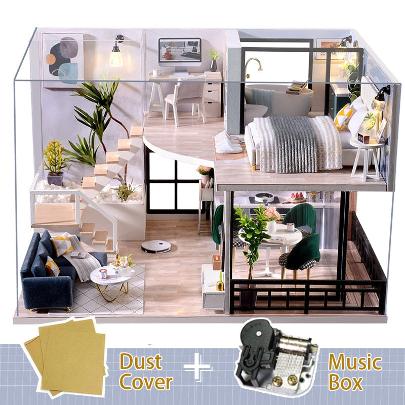 CUTEBEE DIY Dollhouse Wooden Doll Houses Miniature Doll House Furniture Kit Casa Music Led Toys for Children Birthday Gift L32