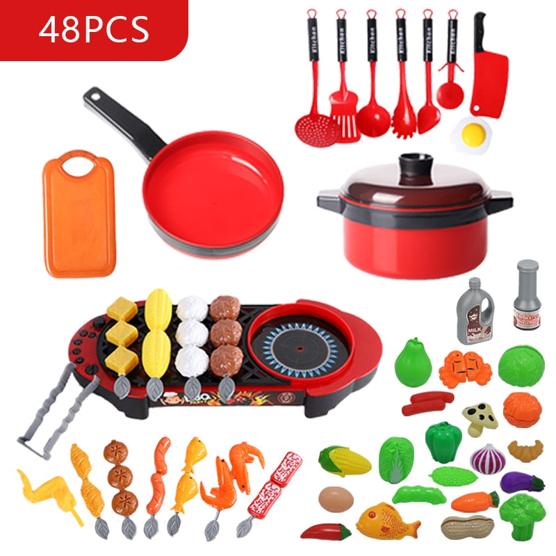 44PCS Mini Kids Kitchen Toys Cookware Pot Pan Kids Pretend Play Toy Cook Simulation Kitchen Utensils Toys For Children