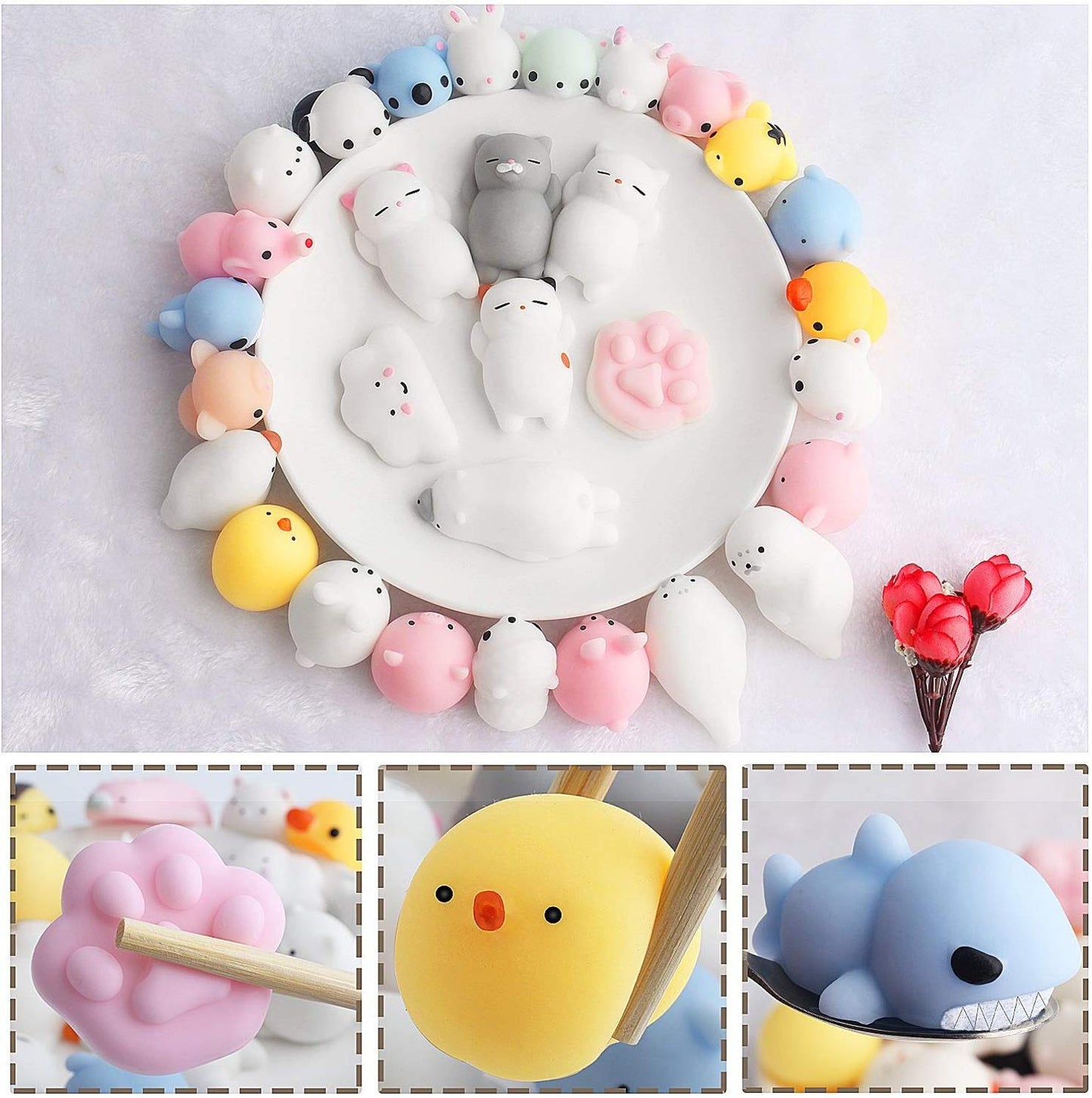 40 Pc Mochi Squishy Toys Mochi Kawaii squishies Toys Gifts for Party Favors for Kids, Mini Supper Cute Animals Stress Relief Toy