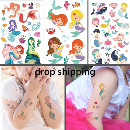 Stickers children cartoon fantasy, party princess theme stickers, mermaid tattoo stickers, Halloween adult stickers