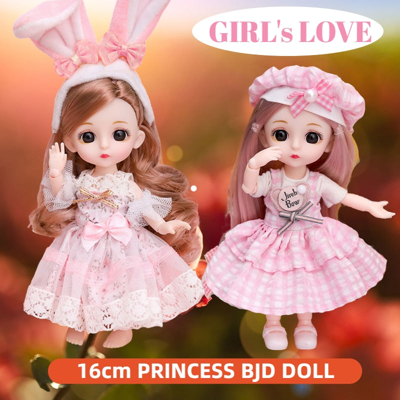 16cm Princess BJD 1/12 Doll with Clothes and Shoes Movable 13 Joints Cute Sweet Face Girl Gift Child Toys