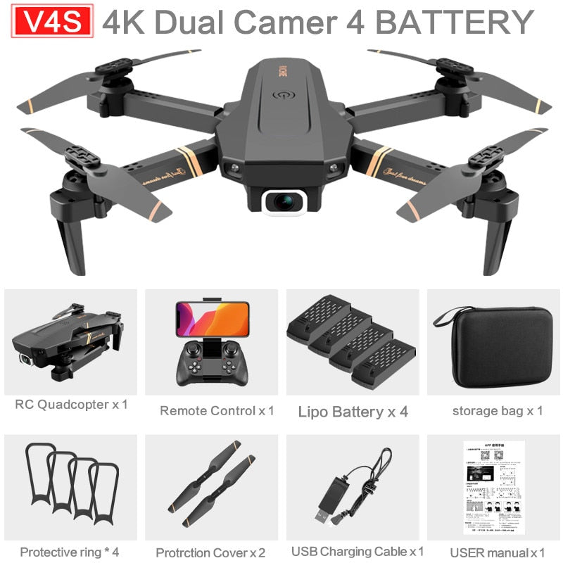 4DRC V4 RC Drone 4K/1080P HD Wide Angle Camera WiFi Fpv Dual Camera Foldable Quadcopter Real Time Transmission Helicopter Toy